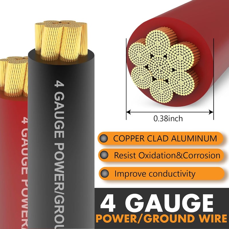 Jeemiter 4 Gauge Wire All-in-One Kit | with ANL Fuse, Wire Loom, Lugs, Heat Shrink | Complete Power & Ground Cable for Car Audio, Solar, RV & Marine Applications - Image 2
